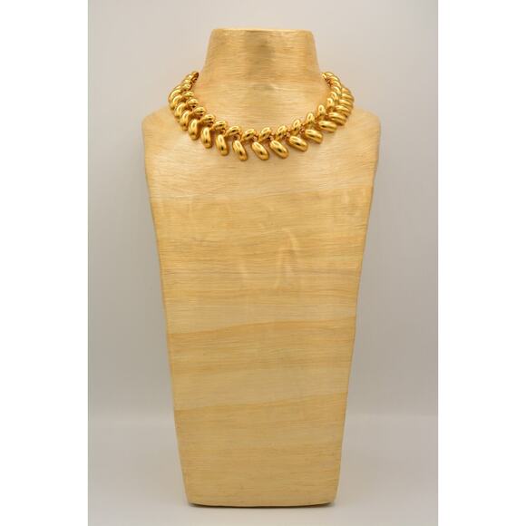 Anne Klein Vintage Chunky Collar Necklace Heavy Brushed Gold Satin Signed BinY - Picture 7 of 12